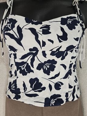 Old Navy White Camisole with Navy Floral Print